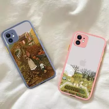 Cartoon Scenery Girl Phone Case for iPhone 14 11 12 13 Mini Pro Max 8 7 Plus X XR XS MAX Translucent Matte Cover iphone 11
