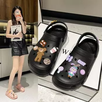 Cartoon simple beach shoes Baotou home indoor casual hole shoes women s summer thick-soled outer wear non-slip fashion 35 белый