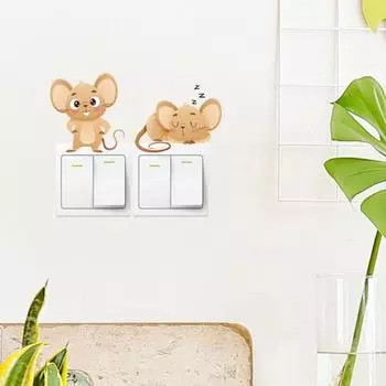 Наклейка на выключатель с изображением спящей мыши, съемная самоклеящаяся водостойкая ПВХ гостиная, ванная комната, выключатель света, настенная розетка
