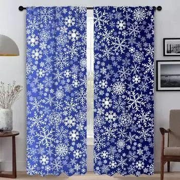 Cartoon Snowflake Partition Modern Living Room Curtains 2 Pieces Window Curtain Shades Halloween Decoration Blinds Kitchen Child W60xH90cmx2pcs-CL