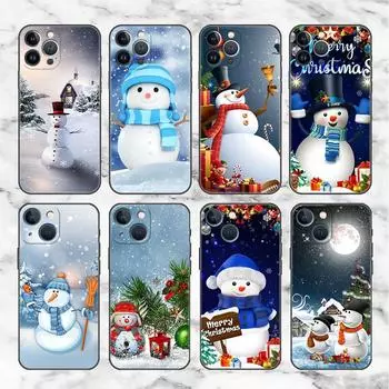 Cartoon Snowman Christmas Funda Case For Apple iPhone 14 11 13 12 Pro 7 XR X XS Max 8 Plus 6 6S 14Pro Black Soft Phone Shell iPhone 6 6S