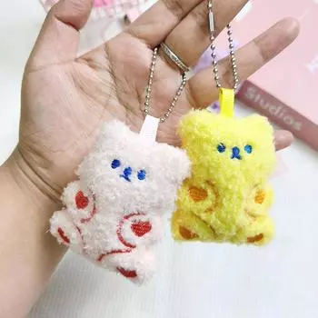 Мягкий брелок для ключей с изображением мультяшного медведя, брелок с пищащей игрушкой, брелки для сумок, украшения для детей, подарок розовый