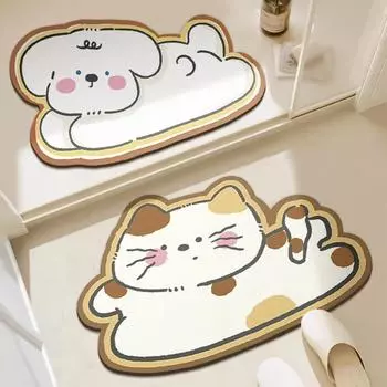 Мультяшный коврик специальной формы из диатомовой грязи для ванной комнаты с маленькими животными, впитывающий нескользящий коврик для ног, который можно резать, износостойкий коврик для ног 40 * 60cm