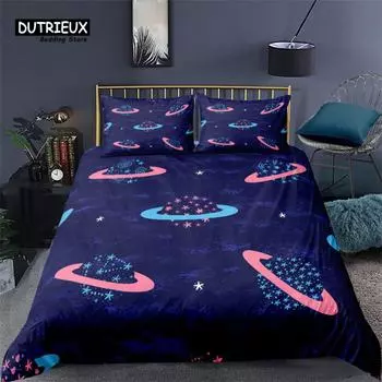 Cartoon Starry Sky Bedding Set Microfiber Romantic Universe 3D Print Duvet Cover For Kids Teen Boy Girl Festival Gift Room Decor EU single(135x200cm)