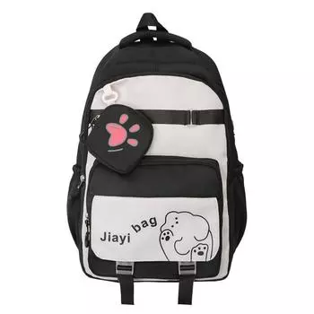 Cartoon Student Schoolbag Color Contrast Large Capacity Backpack with Coin Purse чёрный