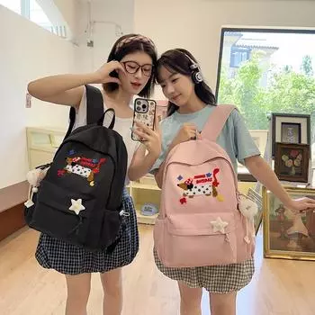 Мультяшный школьный рюкзак с принтом собаки для женщин, большой емкости, рюкзак для девочек, дорожный рюкзак бежевый