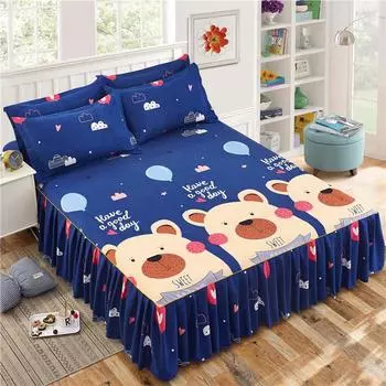 Cartoon Style Bed Skirt with Pillowcase Home Bedspread Ruffles Bed Cover 120/150/180/200 Cute Bedsheet with Skirt falda de cama 120x200cm 3pcs set
