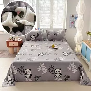 Cartoon Style Bedsheet Velvet Bed Linen Skin-friendly Flat Sheet Warm Bed Sheet for Winter Home Sheets sabanas (No Pillowcase) 120x230cm 1pc