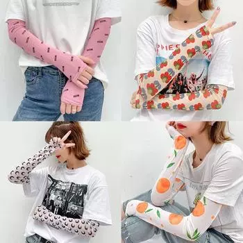 Cartoon Sun Protection Female Oversleeves Arm Guard Oversleeve Oversleeves Ice Silk Gloves Driving Ice Cute Internet Celebrity Pretty Girl K-style 4 Double random (if you need to specify All yards