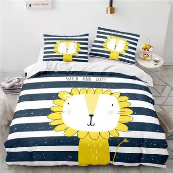 Cartoon Sunflower Lion Printed Bedding Set Duvet Cover Sets Pillowcase Children Boys Girls Bedclothes Twin Full Queen King Size 228x228cm