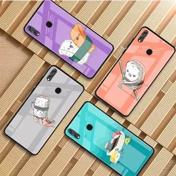 Cartoon sushi Tempered Glass Phone Case For Huawei P20 P30 P40 P40 Lite Pro Psmart Mate 20 30 Cover Shell Huawei P20