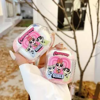Cartoon The Powerpuff Girls Airpods3/4 Protective Case Airpods1/2 Generation Quicksand Apple AirPods Pro2 Generation Bluetooth Earbuds Case Female AirPods4 Powerpuff Girls + pendant