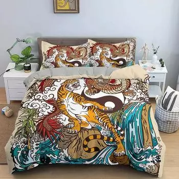 Cartoon Tiger Animal Bedding Set Boys Girls Twin Queen Size Duvet Cover Pillowcase Bed Kids Adult Fashion Home Textileextile 70x133cm 2pcs
