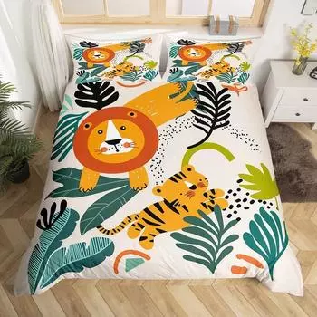 Cartoon Tiger Bedding Set 3pcs for Kids Teens Adults Wild Animal Theme Comforter Cover Soft Microbifer Polyester Duvet Cover Set EU Single(135x200cm)