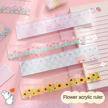 Cartoon Transparent Acrylic Rulers Thickened Back to School Learning Stationery Cute Floral Drawing Rulers 15cm Student Supplies