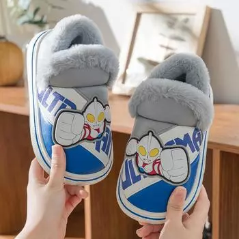 Cartoon Ultraman 2024 new children s bag and cotton slippers warm, non-slip and waterproof indoor velvet cotton shoes 24-25 [Recommended foot length 16cm]