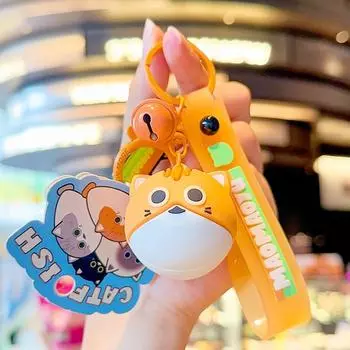 Cartoon Vibrant Cat Fish Keychain Playful Pvc Material Perfect For Cat Themed Gifts Orange Cat