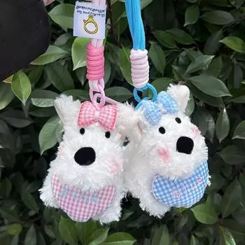 Cartoon West Highland Keyring Cute Puppy Doll Bag Pendant Kawaii Schnauzer Dog Keyrings Girl синий