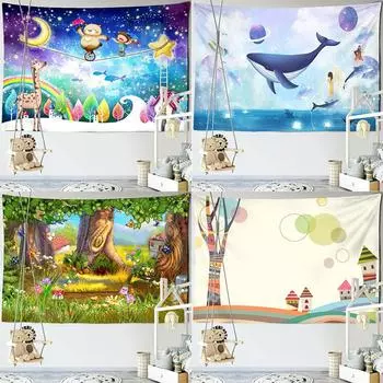 Cartoon Whale Ocean Tapestry Office Living Room Decoration Home Wall Tapestry 100x75cm
