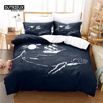 Cartoon Whale Painting Bedding Set, 3Pcs Duvet Cover Set, Soft Comfortable Breathable Duvet Cover, For Bedroom Guest Room Decor EU single(135x200cm)