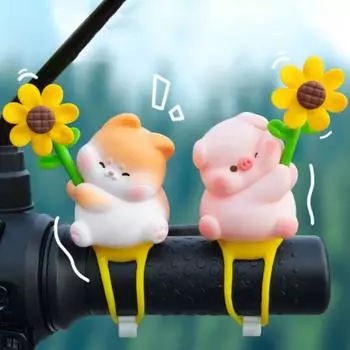 Cartoon Wind Broken Rubber Bicycle Cute Little Pink Pig Windmill Decoration Capibara Bicycle and Motorcycle Handlebars Ornaments