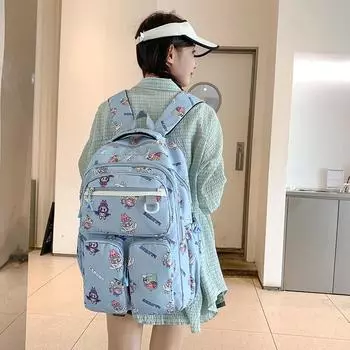 Женский рюкзак с рисунком из мультфильма, большой емкости, с принтом граффити, школьный портфель для школьников чёрный