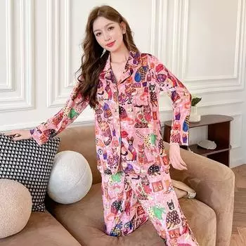 Cartoon Zoo Print Fleece Women s Pajamas Japan Korean Harajuku Fashion Nightgown New Autumn Winter Lounges M бежевый