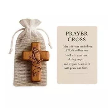 Carved Prayer Hand Pocket Hug with Inspirational Card Portable Wooden Patriotic Faith Token Decoration Christian Religious Gifts A