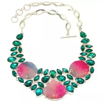 Carved Ruby Quartz Chrome Diopside 925 Silver Jewelry Necklace 16-18