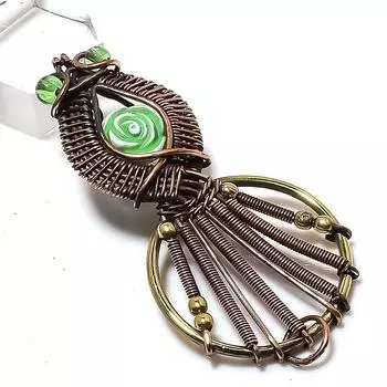 Carving Flower Gemstone Handmade Copper Wire Wrap Jewelry Pendant 2.56 y7w01