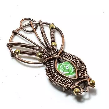 Carving Flower Gemstone Handmade Copper Wire Wrap Jewelry Pendant 2.36 q9C11
