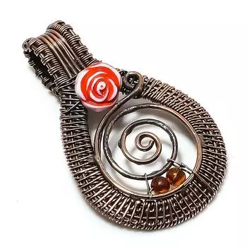 Carving Flower Gemstone Handmade Copper Wire Wrap Jewelry Pendant 2.36 G0v96