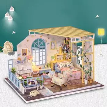 Casa Doll House Миниатюрный кукольный домик DIY с мебелью Миниатюрные светодиодные игрушки для детей Деревянный подарок