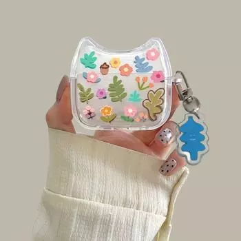 Case 2/3 Generation Cat Head Shell 4 Silicone Pro Cartoon Summer Women s Second Generation Cover All-Inclusive Drop-Resistant New Arrival Small Soft Apple Airpods Pro Floral grass + leaf pendant