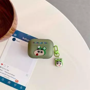 Case 3 Generation Pro2 Apple Bluetooth Headset Case Airpodspro Silicone Soft Case 2 Generation Shatter-resistant Couple Women 5 Generation Fashion Airpods Pro Green frog crayon small new + pendant