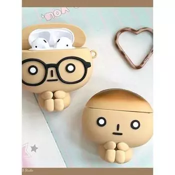 Case Apple Headset Warehouse Protective Case Airpodspro2 Generation Wireless Bluetooth Earphone Cover Airpod3 Soft Silicone Cartoon Earphone Case Apple AirPods 4 Toasted Bread with Glasses