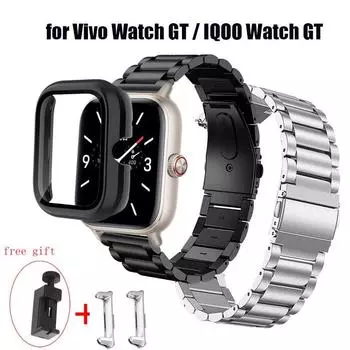 Case Cover+Metal Stainless Steel Watch Strap for Vivo Watch GT IQOO Watch GT Smart Watch Wristband Watchband Bracelet Accessories Connector Vivo Watch GT серебряный/чистый