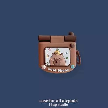 Case Cute Cartoon Niche Style English Stylish Men and Women Creativity Three-Generation Apple Earphone Case 4 Stereo Silicone Brown Soft Case Apple AirPods 4(With speaker hole)