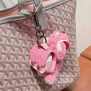 Case Cute Cartoon Women Airpodspro2 Apple Bluetooth Earbuds Case 1/2 Generation 3 Generation Pro Small Bookbag 5 Generation Headset Soft Case AirPods 4 Stuffed Schoolbag Strawberry Bear