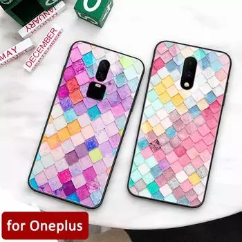 Case for Oneplus 7 Colorful square Glass back cover case Oneplus 5t coque for Oneplus 1+ 5 6 Oneplus 6 6t 7 pro Oneplus 5T