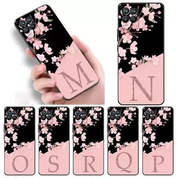 Case For Realme 8 C21y GT Neo 2 3 8i C21 7 C11 6 C12 C35 C3 GT 9 Pro C12 TPU Phone Cover Custom Cherry Blossom Flower Initial M Realme 8i