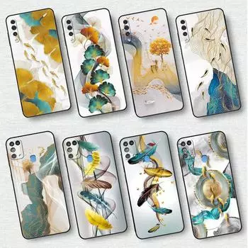 Case For Samsung Galaxy A50 A70 A30 A20s A20e A10 A40 A10s A10e M52 M51 M31 M30s M21 M13 5G Black Phone Cover Ginkgo Gold Foil Samsung A70