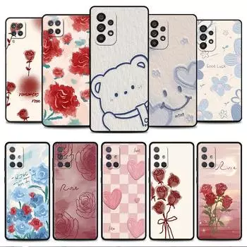 Case For Samsung Galaxy A52 A12 A32 A51 A21s A71 A13 A53 A22 A31 A72 A03 A02s A41 Black Phone Shell Flower Cute Samsung A52 4G(5G)