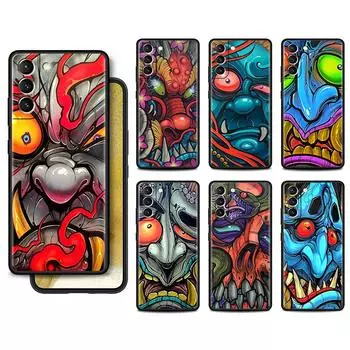 Case For Samsung Galaxy S22 S20 Ultra S21 FE S10 S9 Plus Note 20 10 Lite 9 Soft Phone Cover Shell Samurai Oni Mask Cool Samsung S21 5G