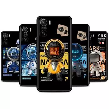 Case For Xiaomi Redmi Note 11 10 9 Pro K40 10S 9S 9A 9C Phone Cover 9T 8 8T 7 11T Silicone Shell Cute Astronaut Hand Lanyard Redmi Note 11S