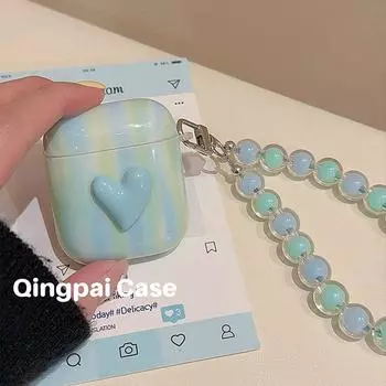 Case New Arrival Second Generation Protective Case Airpods3 Headset Protective Case Earphone Case Apple 2/3 Generation All-Inclusive Soft Case Apple AirPods Single shell + stereo Heart + chain