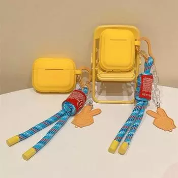 Case Pro2/3 Generation Apple Wireless Bluetooth Earbuds Case Airpodspro2 Creative Female Three 4/5 Generation Silicone Drop-Resistant Box One-Piece Apple Airpods Pro Yellow + Bier hand rope