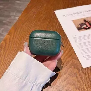 Case Shell Poly Urethane Leather Airpods1/2/3/4 Generation Wireless Bluetooth Headset Leather Simple Style Hard Cover Earphone Case Separates Shell AIRPODS 1/2 Neutral Green
