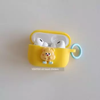 Case Suitable for Apple AirPods Pro2 Generation 2024 New Arrival 2/3/4 Generation Apple Wireless Bluetooth Silicone Earphone Case USBC Fun Airpods1 Apple AirPodsPro Yellow + circle hanging buckle