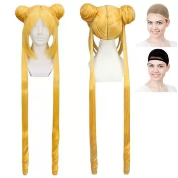 Парик для косплея CaseEden Pretty Guardian Sailor Moon Usagi Tsukino Sailor Moon Главная героиня Героиня Длинный Золотой Блондин Блондинка Золотой Белый Парик Mercier Сетка S